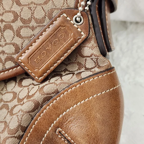 Coach Tan and Brown Signature Shoulder Bag With Leather Corner Accents H04W-6818 - Picture 11 of 14